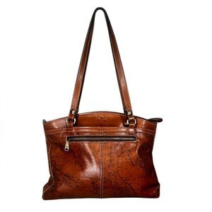 Patricia Nash Poppy top zip Italian leather tote bag iconic World Map Print